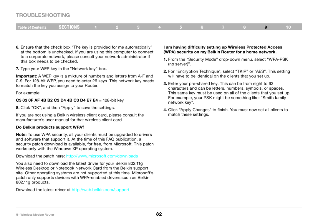 Belkin PM00781EA F5D8635-4 user manual Do Belkin products support WPA? 