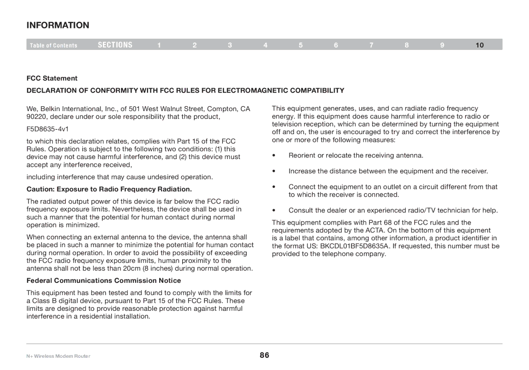 Belkin PM00781EA F5D8635-4 user manual Information, FCC Statement, Federal Communications Commission Notice 