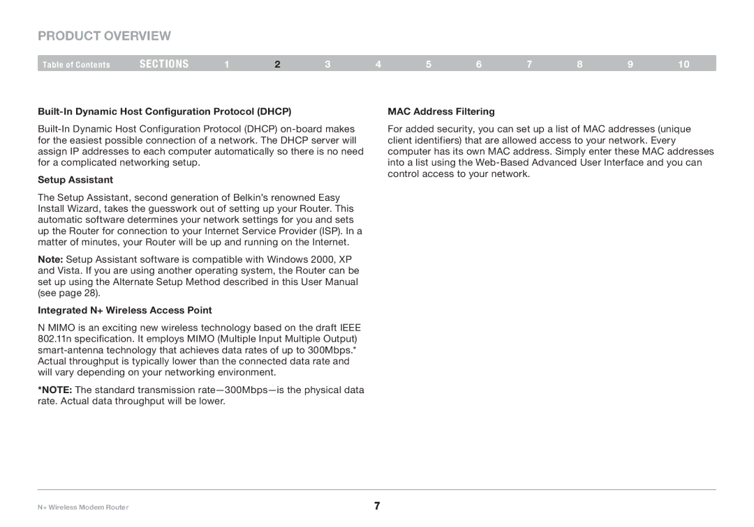 Belkin PM00781EA F5D8635-4 user manual Product Overview, Built-In Dynamic Host Configuration Protocol Dhcp, Setup Assistant 