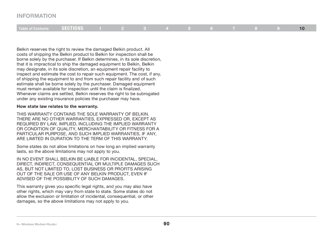 Belkin PM00781EA F5D8635-4 user manual How state law relates to the warranty 