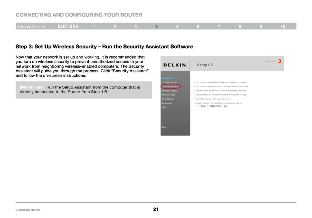 Belkin PM01110-A Connecting and Configuring your Router, Set Up Wireless Security - Run the Security Assistant Software 