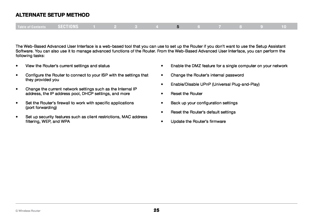 Belkin PM01110-A user manual Alternate Setup Method, sections 