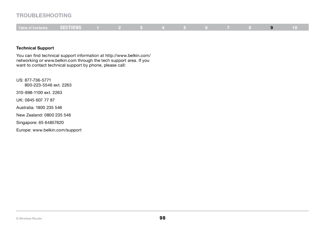 Belkin PM01110-A user manual Technical Support 