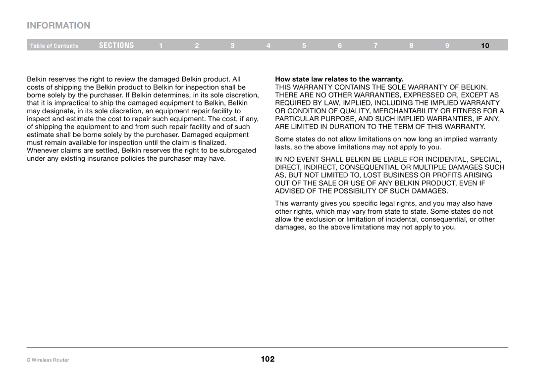 Belkin PM01110-A user manual 102, How state law relates to the warranty 