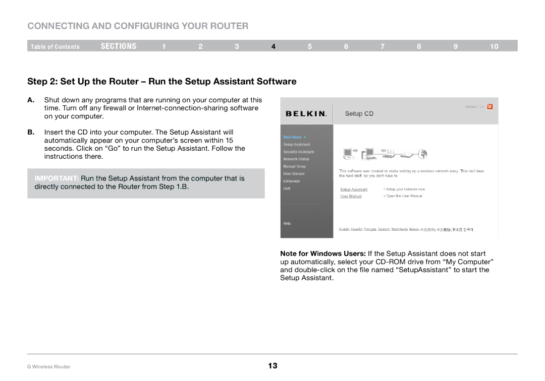 Belkin PM01110-A user manual Set Up the Router Run the Setup Assistant Software 