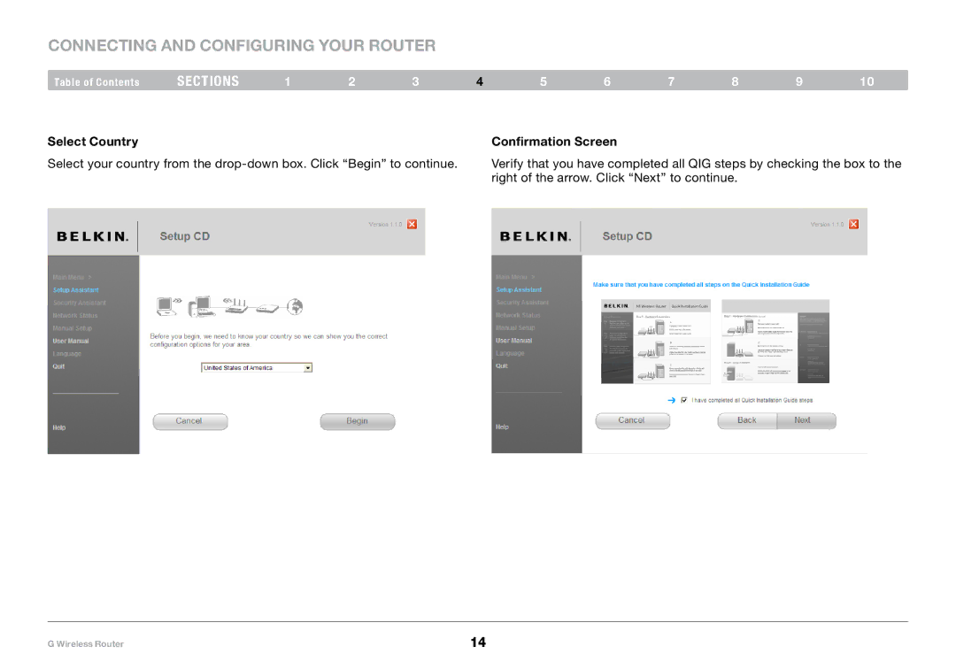 Belkin PM01110-A user manual Select Country, Confirmation Screen 