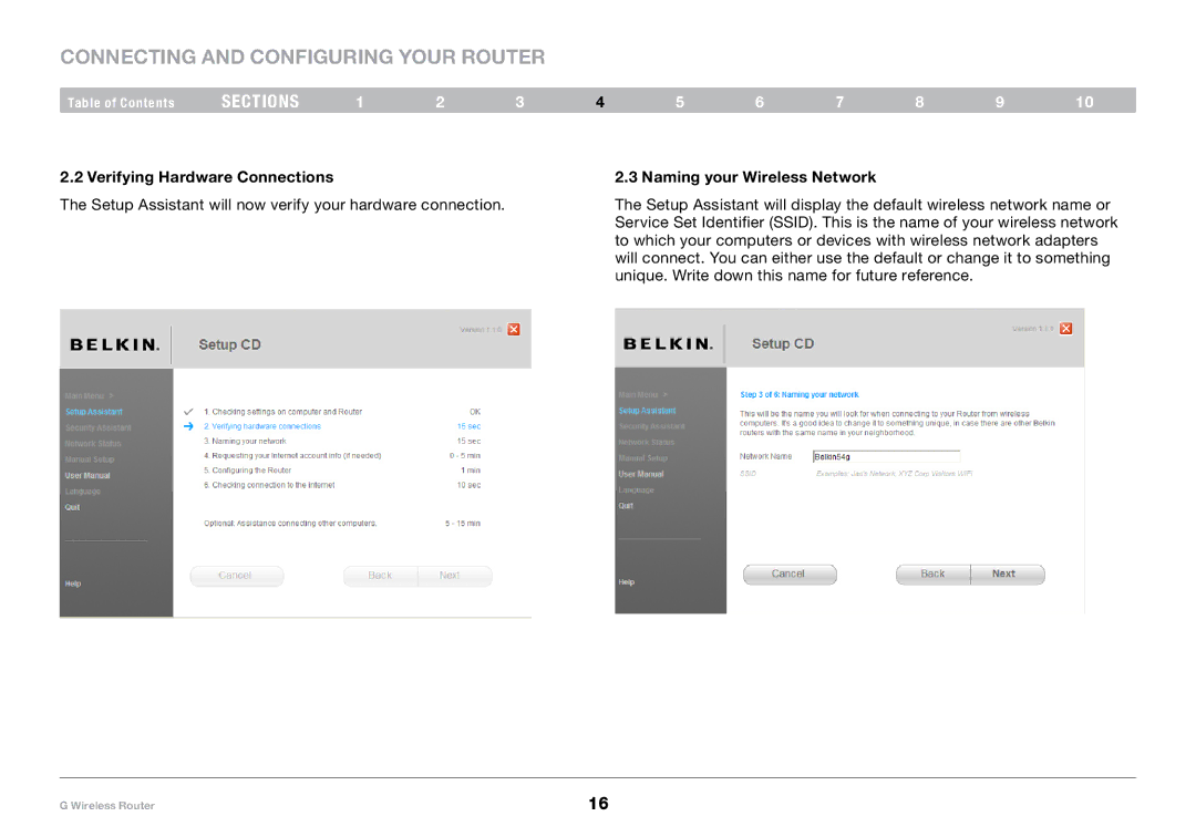 Belkin PM01110-A user manual Verifying Hardware Connections Naming your Wireless Network 