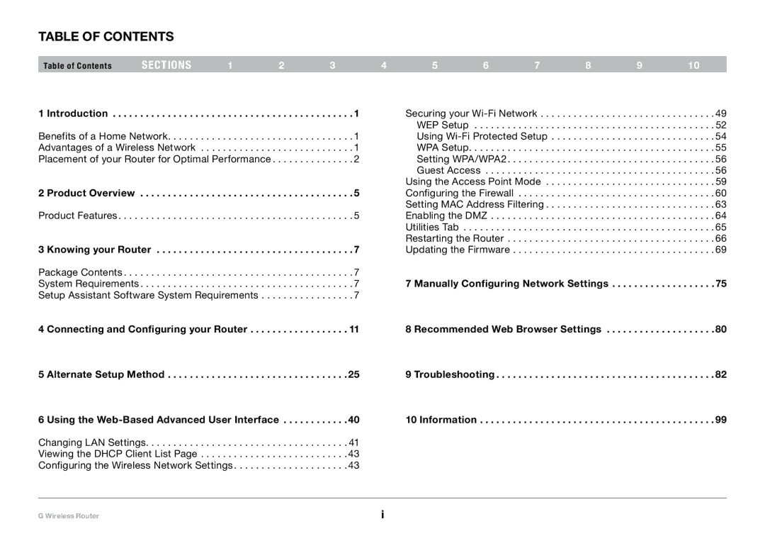 Belkin PM01110-A user manual Table of Contents 