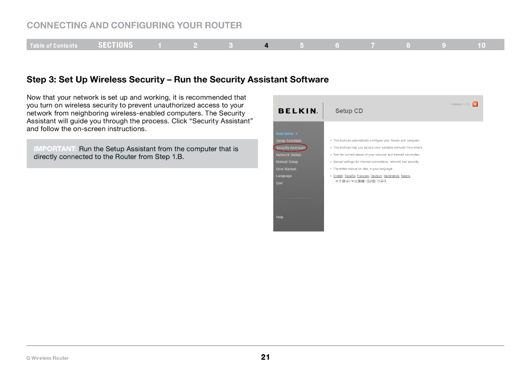 Belkin PM01110-A user manual Set Up Wireless Security Run the Security Assistant Software 