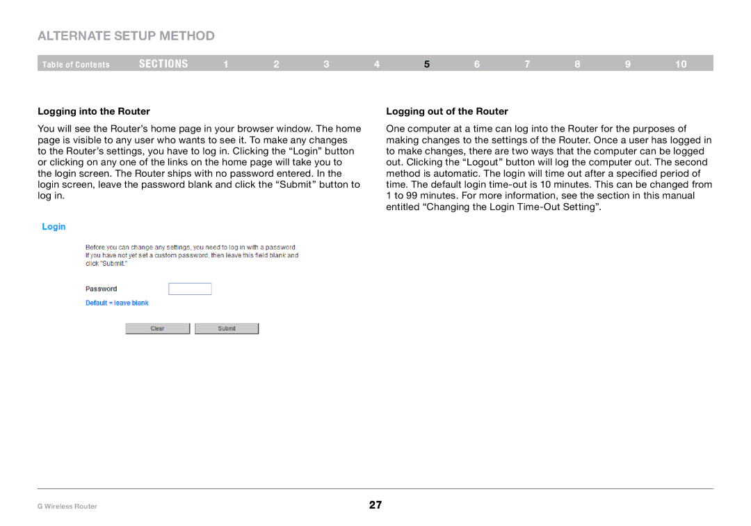 Belkin PM01110-A user manual Logging into the Router Logging out of the Router 