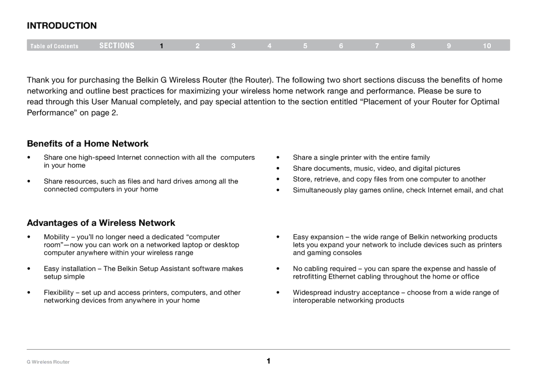 Belkin PM01110-A user manual Introduction, Benefits of a Home Network, Advantages of a Wireless Network 