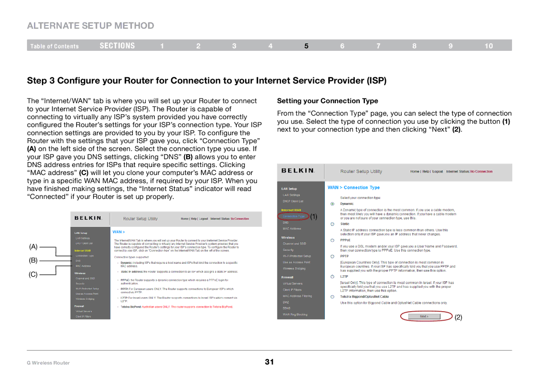 Belkin PM01110-A user manual Setting your Connection Type 