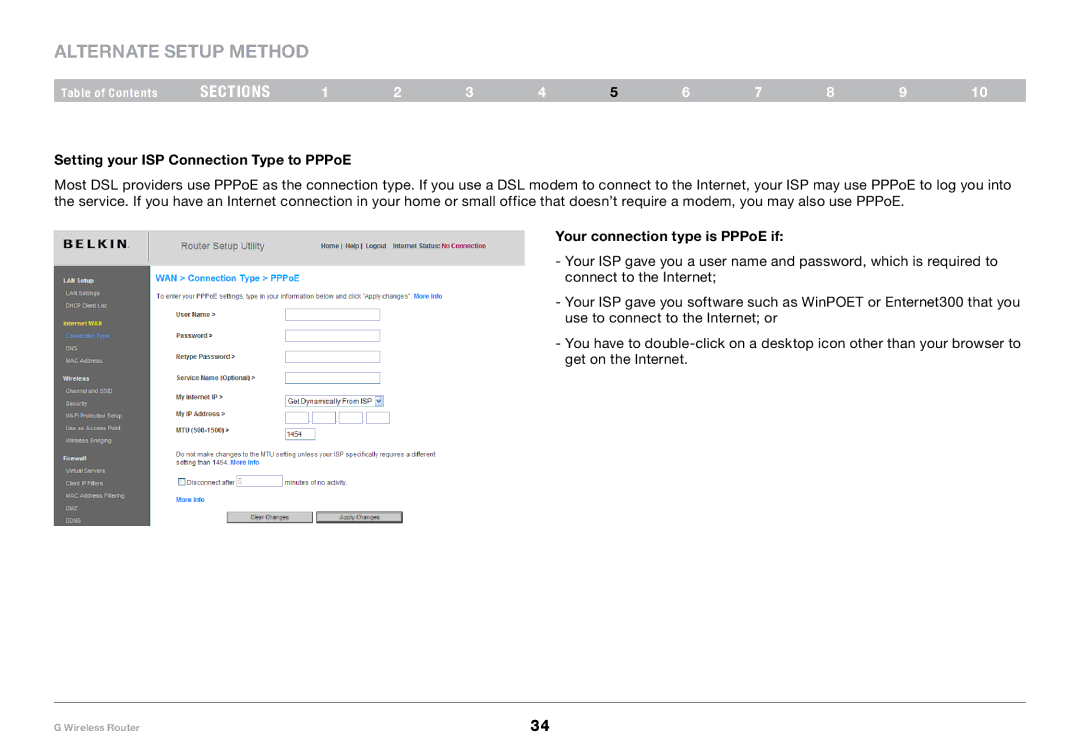 Belkin PM01110-A user manual Setting your ISP Connection Type to PPPoE, Your connection type is PPPoE if 