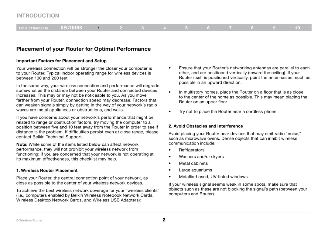 Belkin PM01110-A Introduction, Placement of your Router for Optimal Performance, Important Factors for Placement and Setup 