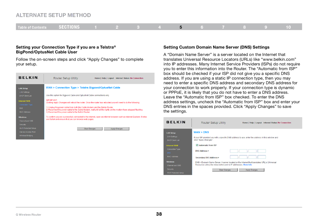 Belkin PM01110-A user manual Setting Custom Domain Name Server DNS Settings 