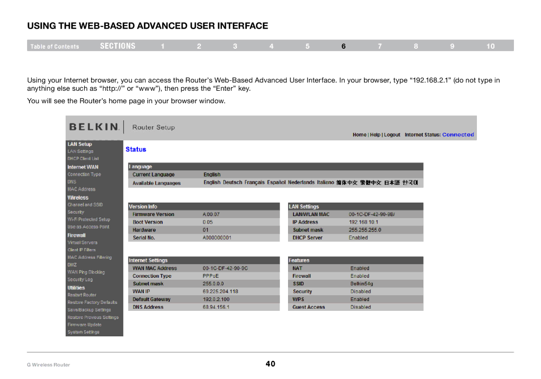 Belkin PM01110-A user manual Using the Web-Based Advanced User Interface 