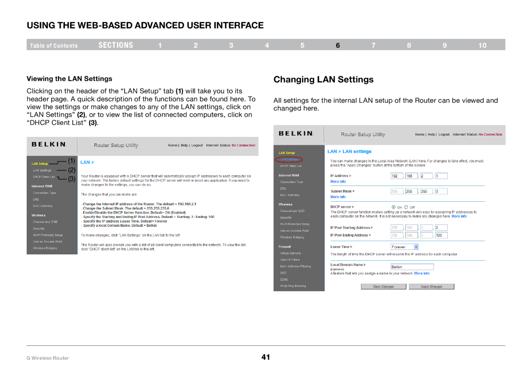 Belkin PM01110-A user manual Changing LAN Settings, Viewing the LAN Settings 