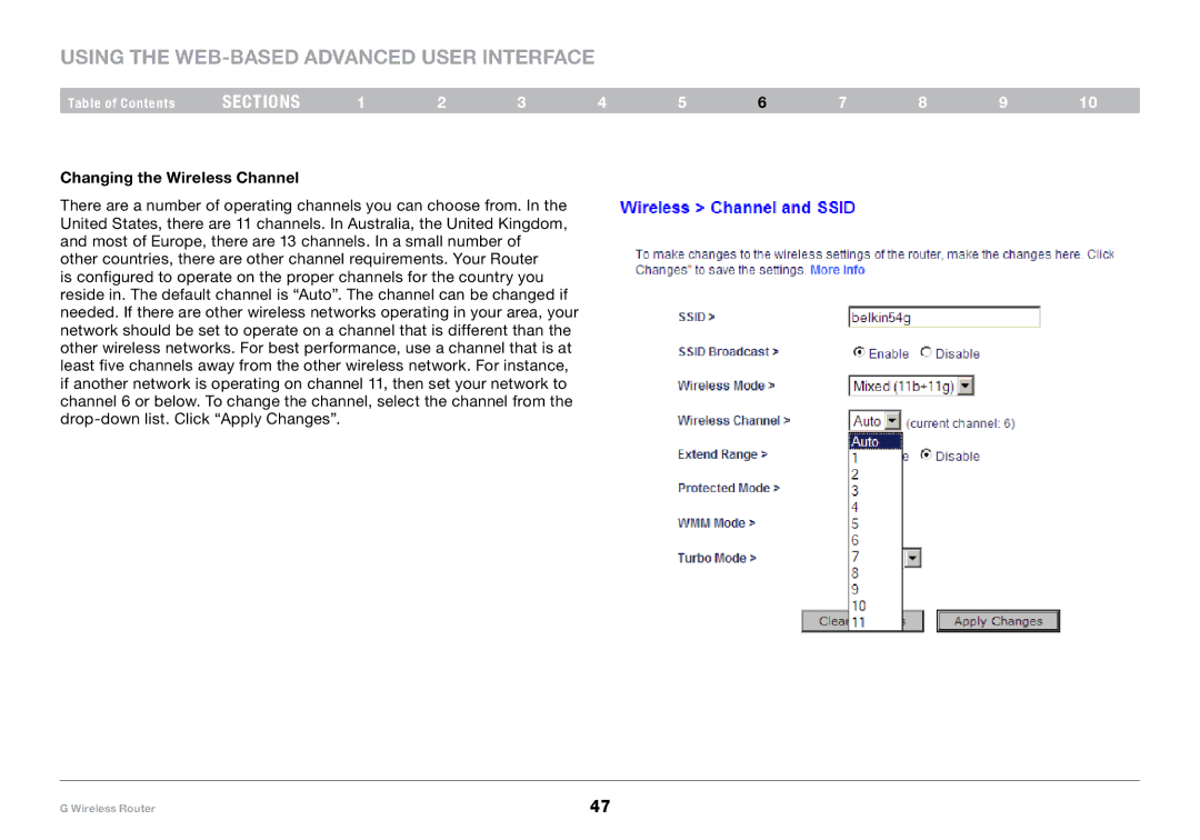 Belkin PM01110-A user manual Changing the Wireless Channel 