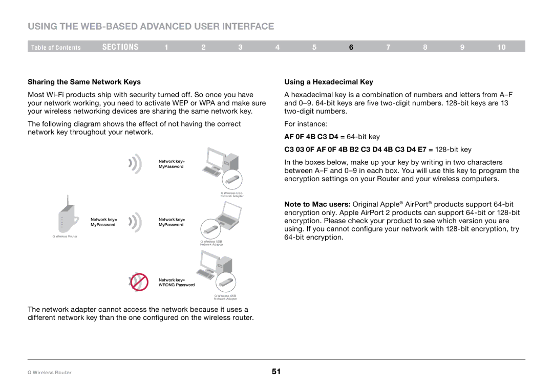 Belkin PM01110-A user manual Sharing the Same Network Keys, Using a Hexadecimal Key 