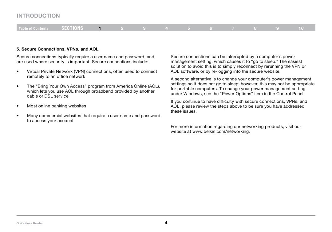 Belkin PM01110-A user manual Secure Connections, VPNs, and AOL 