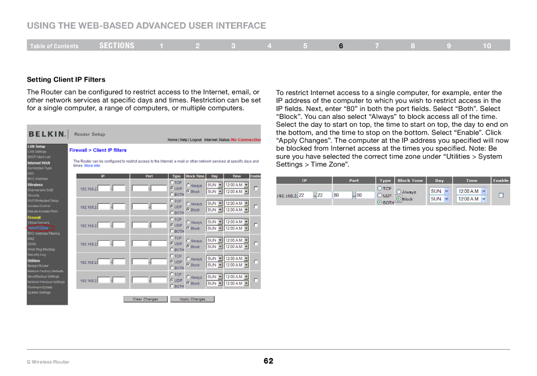 Belkin PM01110-A user manual Setting Client IP Filters 