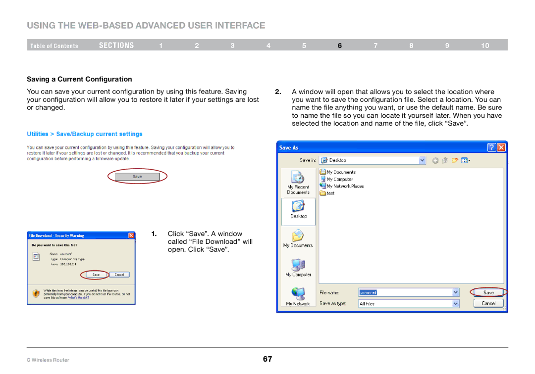 Belkin PM01110-A user manual Saving a Current Configuration 