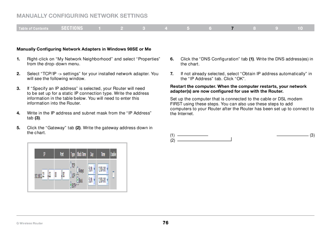 Belkin PM01110-A Manually Configuring Network Settings, Manually Configuring Network Adapters in Windows 98SE or Me 