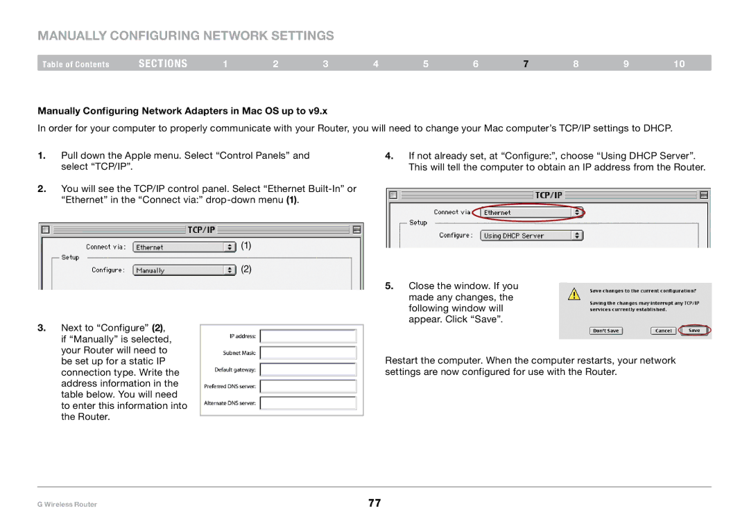 Belkin PM01110-A user manual Manually Configuring Network Adapters in Mac OS up to 