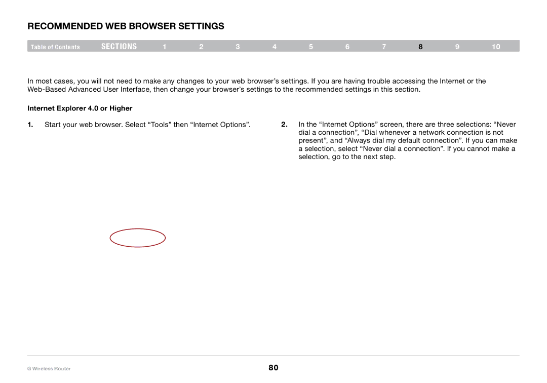 Belkin PM01110-A user manual Recommended Web Browser Settings, Internet Explorer 4.0 or Higher 