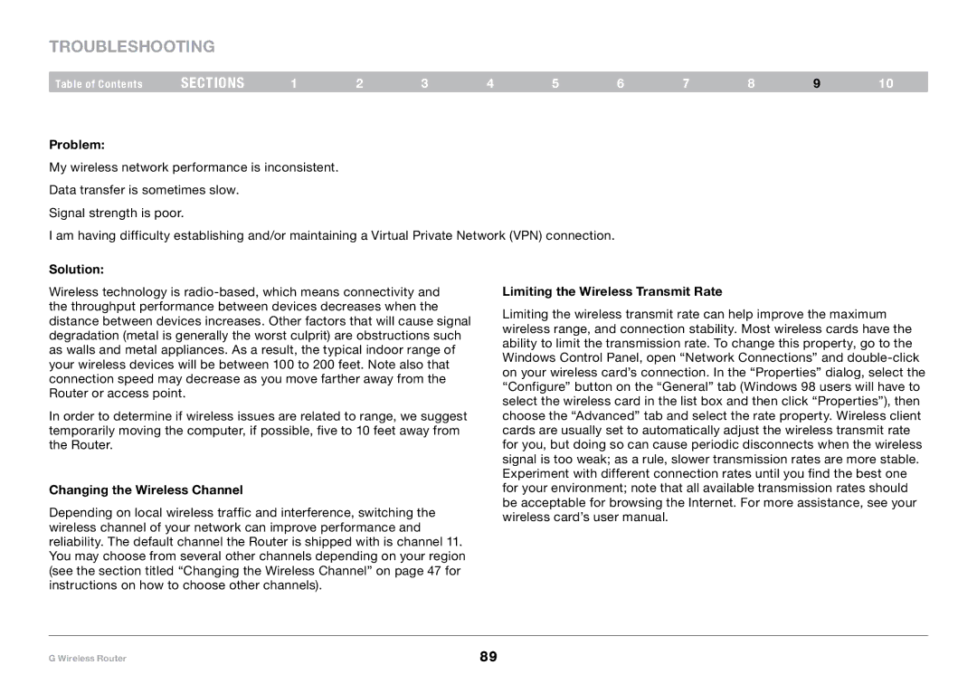 Belkin PM01110-A user manual Changing the Wireless Channel, Limiting the Wireless Transmit Rate 