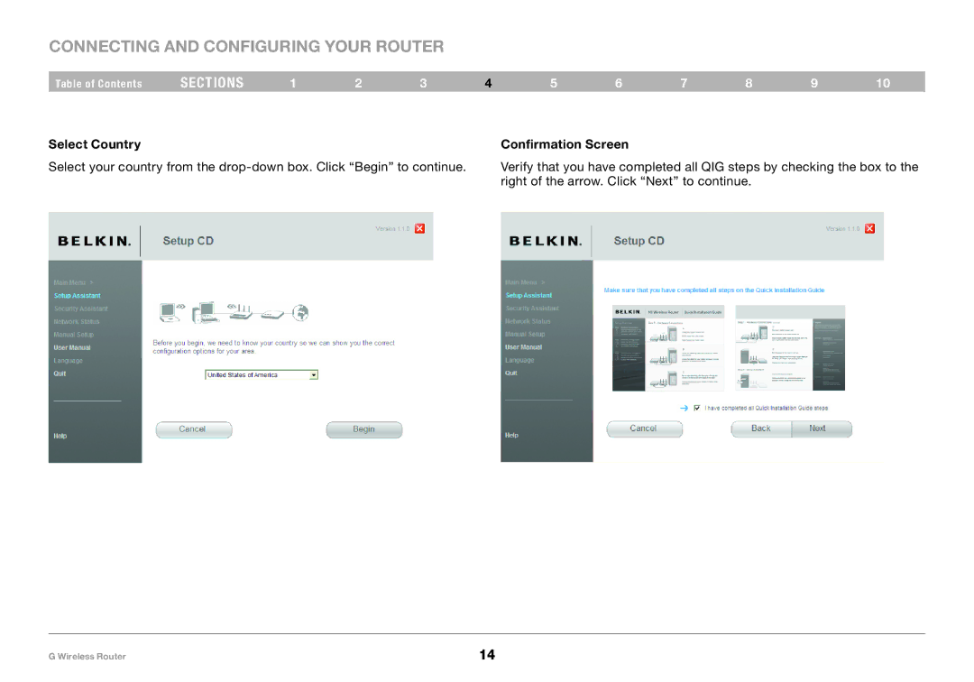 Belkin PM01110 user manual Select Country, Confirmation Screen 