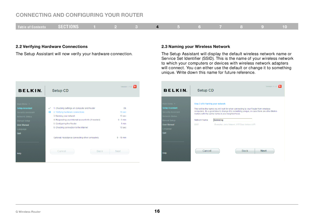 Belkin PM01110 user manual Verifying Hardware Connections Naming your Wireless Network 