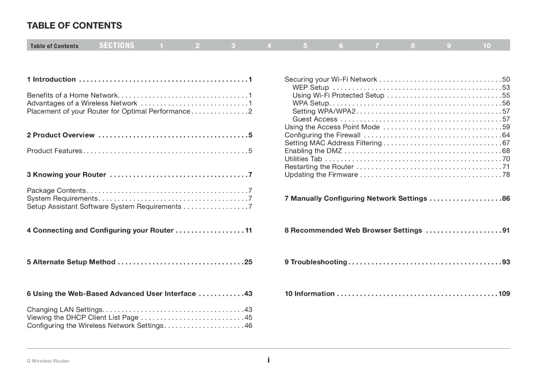 Belkin PM01110 user manual Table of Contents 