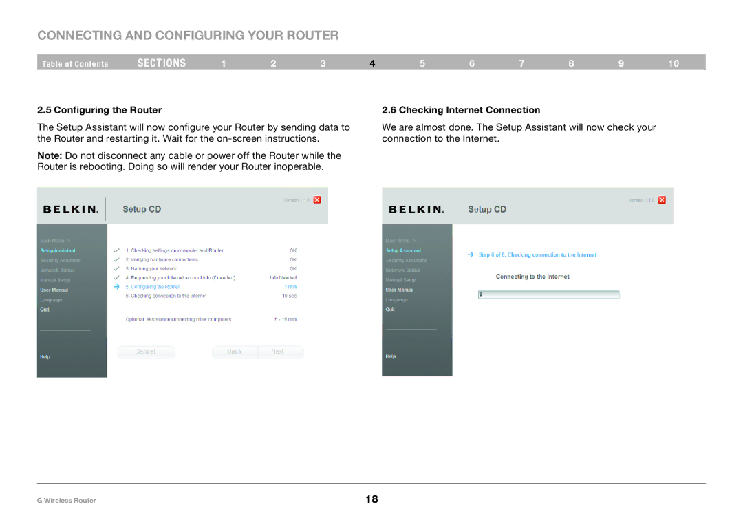 Belkin PM01110 user manual Configuring the Router Checking Internet Connection 