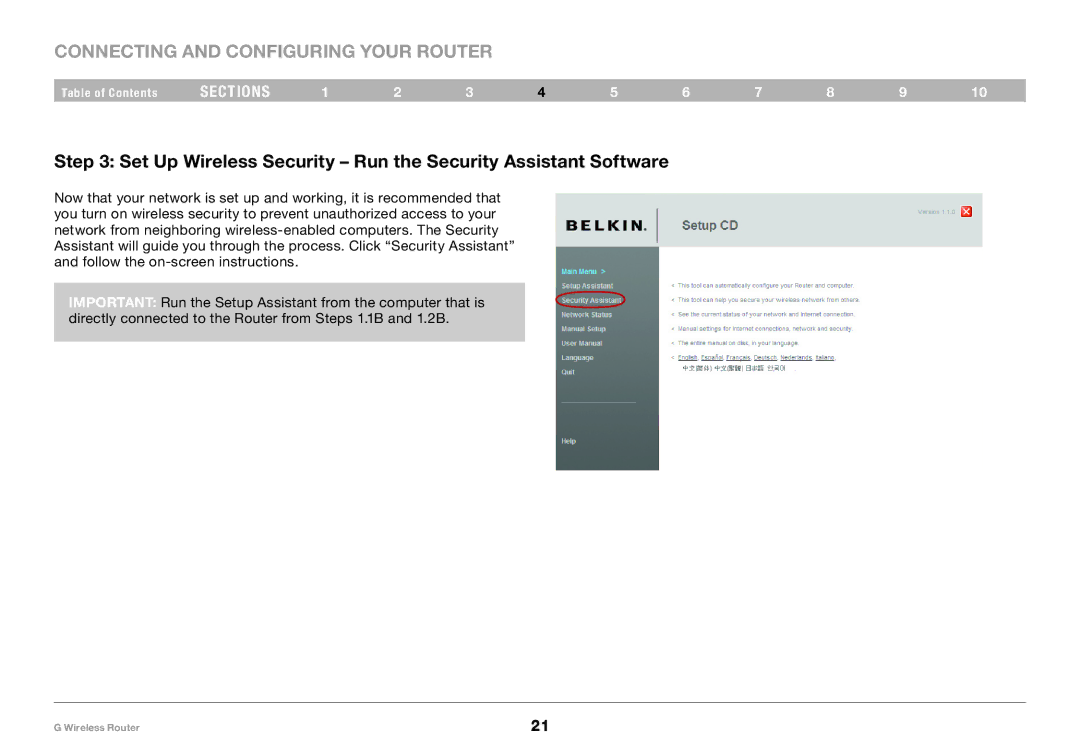 Belkin PM01110 user manual Set Up Wireless Security Run the Security Assistant Software 