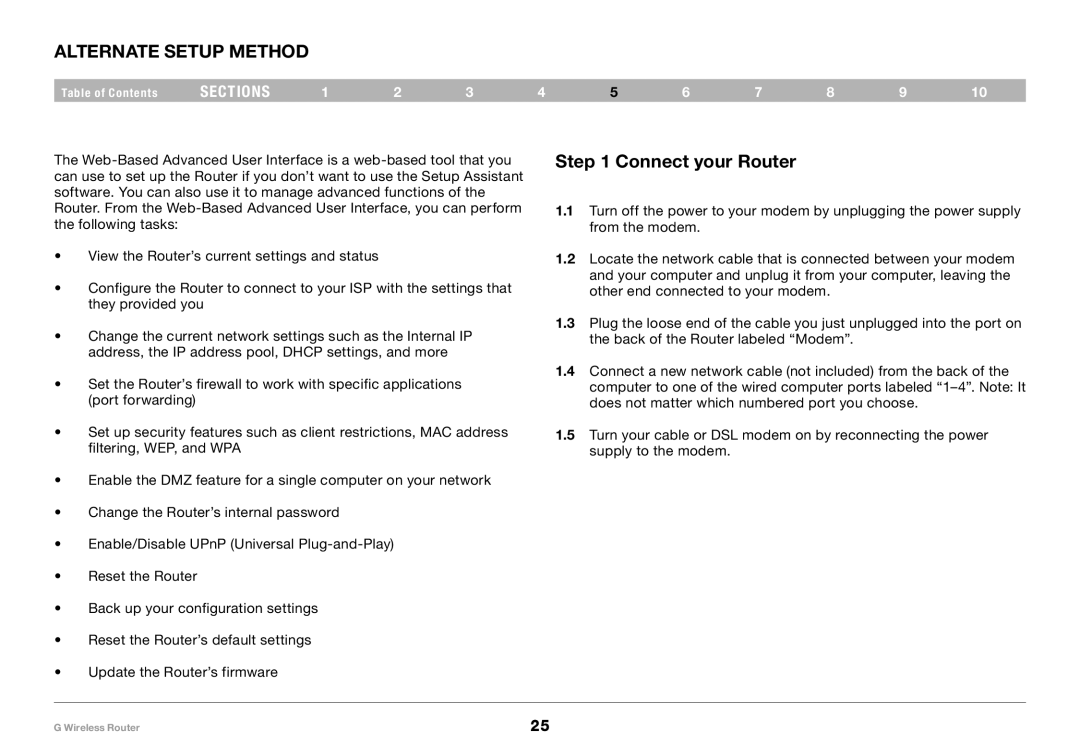 Belkin PM01110 user manual Alternate Setup Method, Connect your Router 