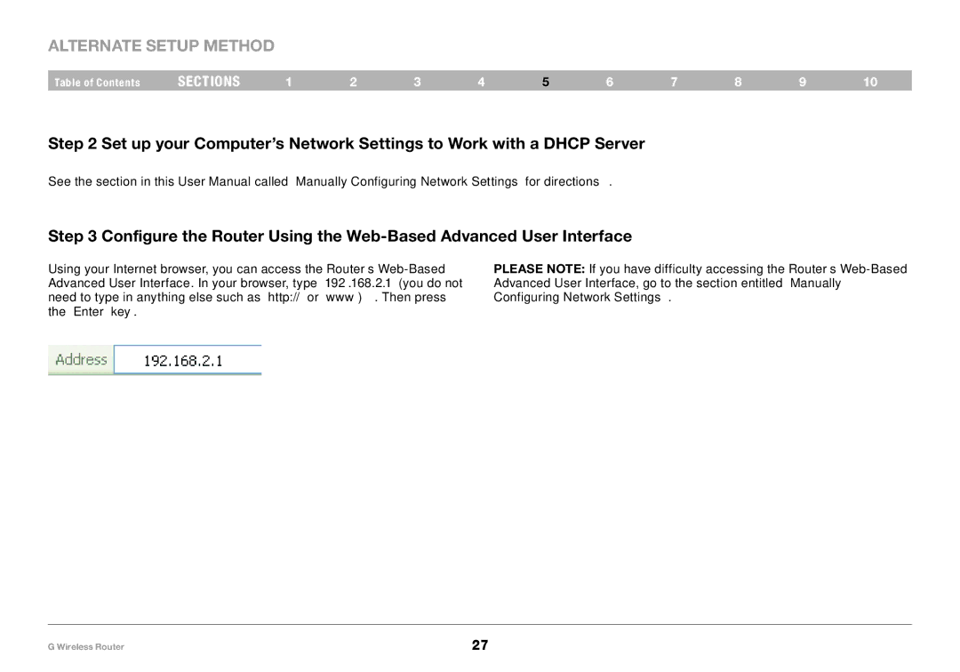 Belkin PM01110 user manual Alternate Setup Method 