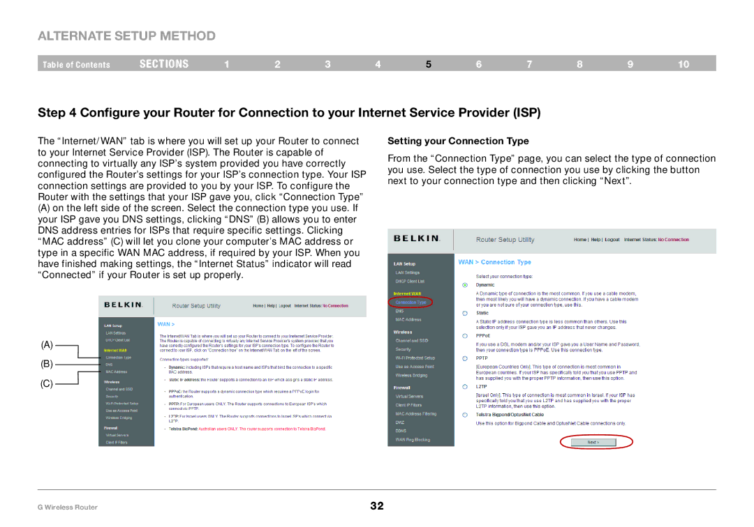 Belkin PM01110 user manual Setting your Connection Type 