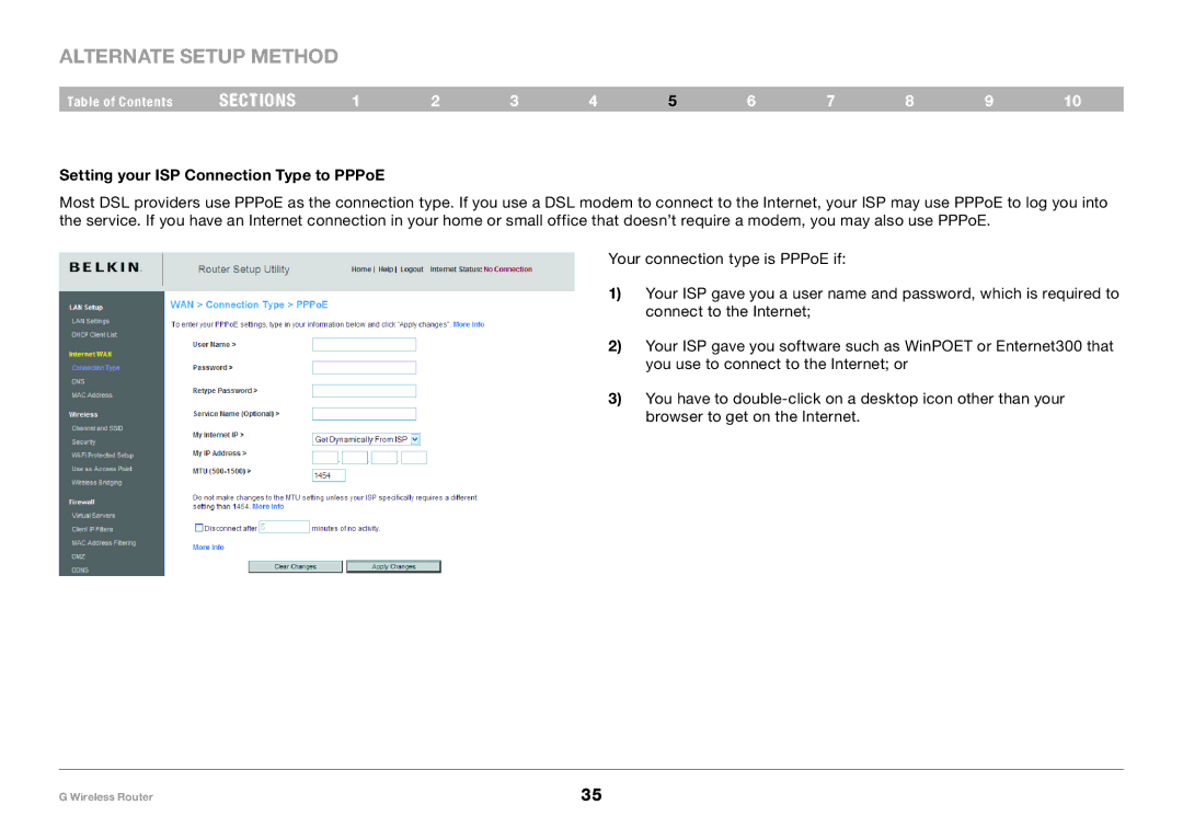 Belkin PM01110 user manual Setting your ISP Connection Type to PPPoE 