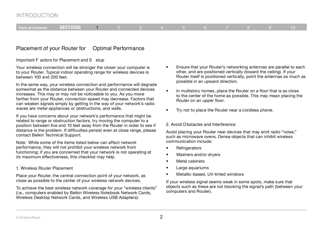 Belkin PM01110 Introduction, Placement of your Router for Optimal Performance, Important Factors for Placement and Setup 