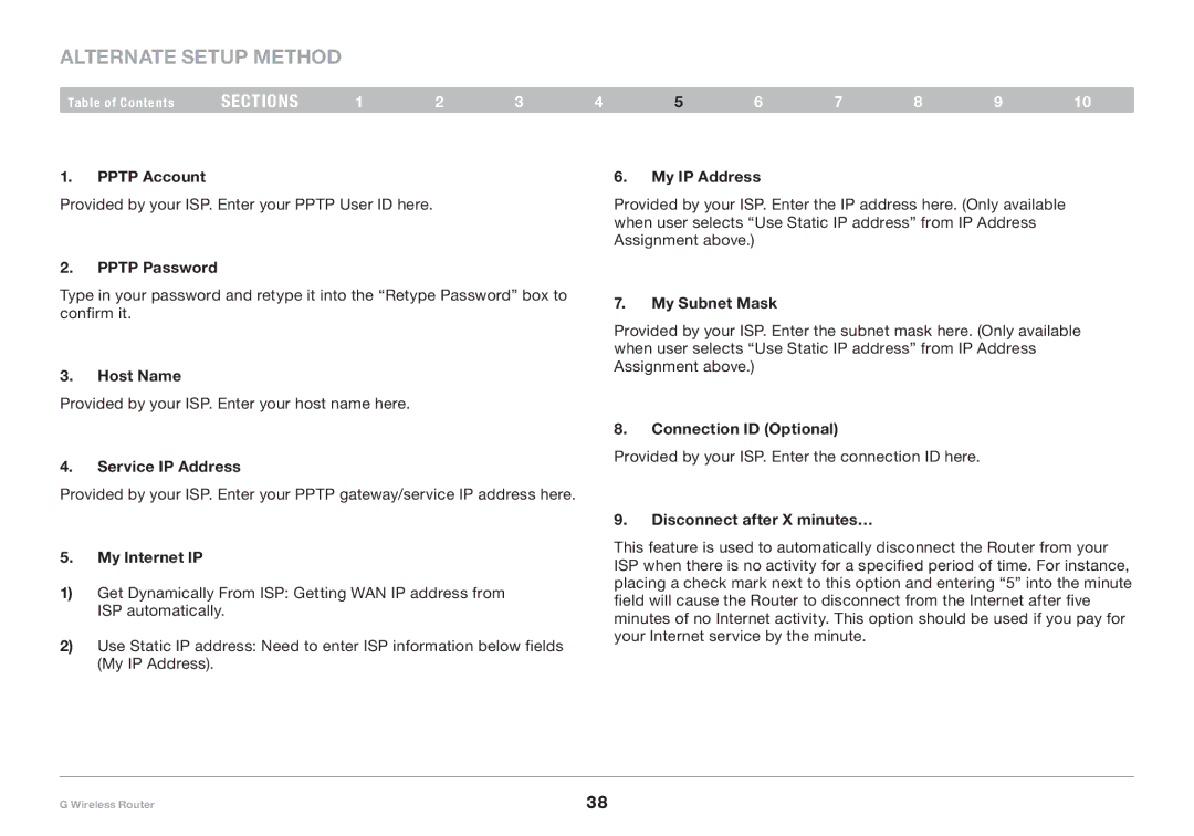 Belkin PM01110 user manual Pptp Account My IP Address 