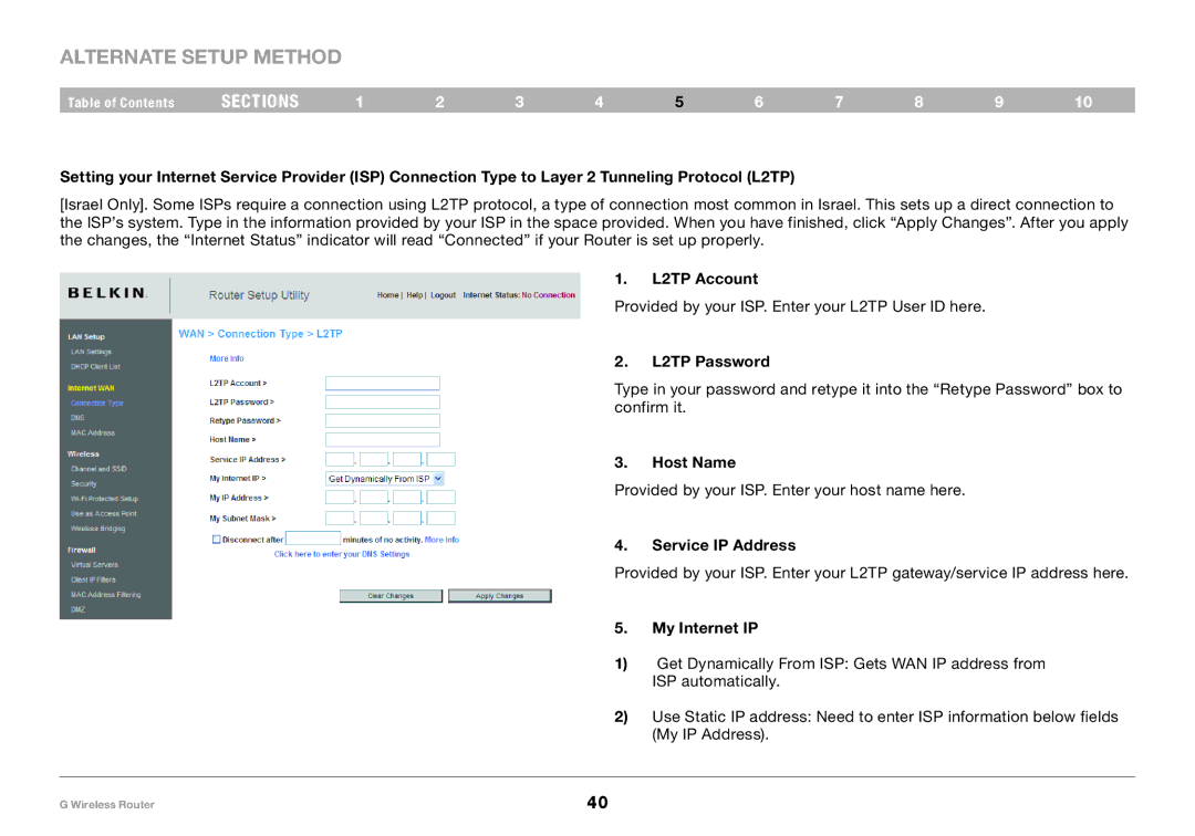 Belkin PM01110 user manual L2TP Account, L2TP Password 