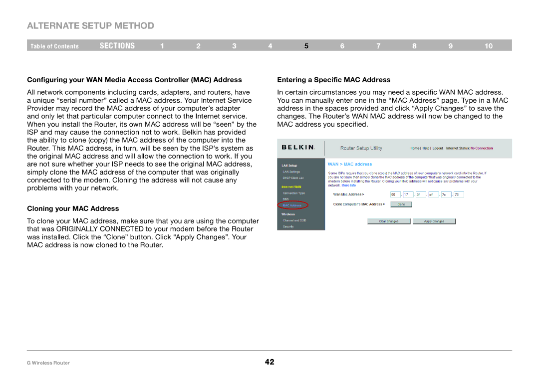 Belkin PM01110 user manual Cloning your MAC Address 