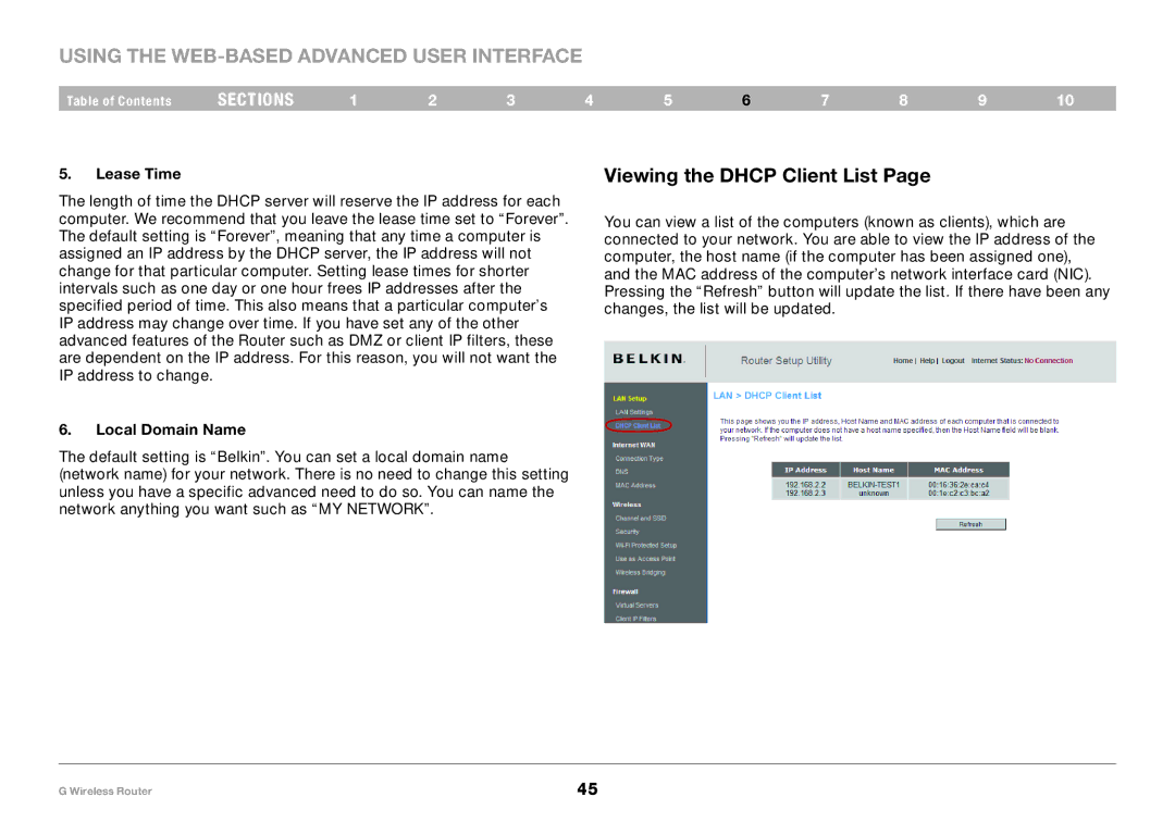 Belkin PM01110 user manual Viewing the Dhcp Client List, Lease Time, Local Domain Name 