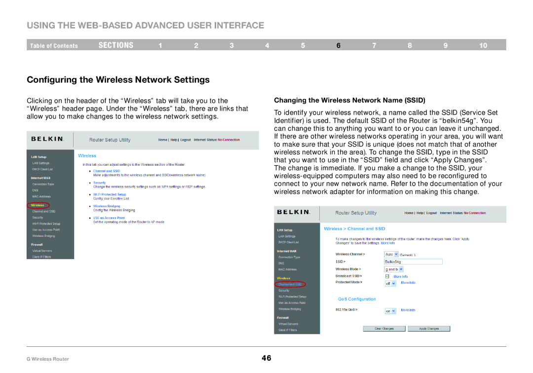 Belkin PM01110 user manual Configuring the Wireless Network Settings, Changing the Wireless Network Name Ssid 