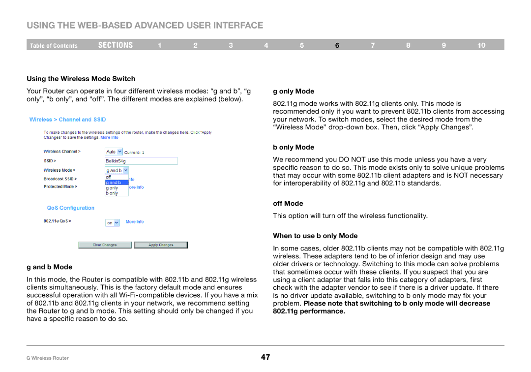 Belkin PM01110 user manual Using the Wireless Mode Switch, B Mode, Only Mode, Off Mode, When to use b only Mode 