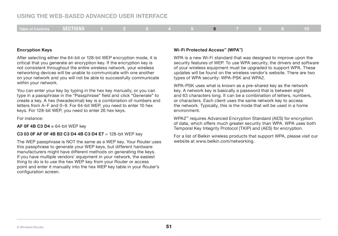 Belkin PM01110 user manual Encryption Keys Wi-Fi Protected Access WPA 