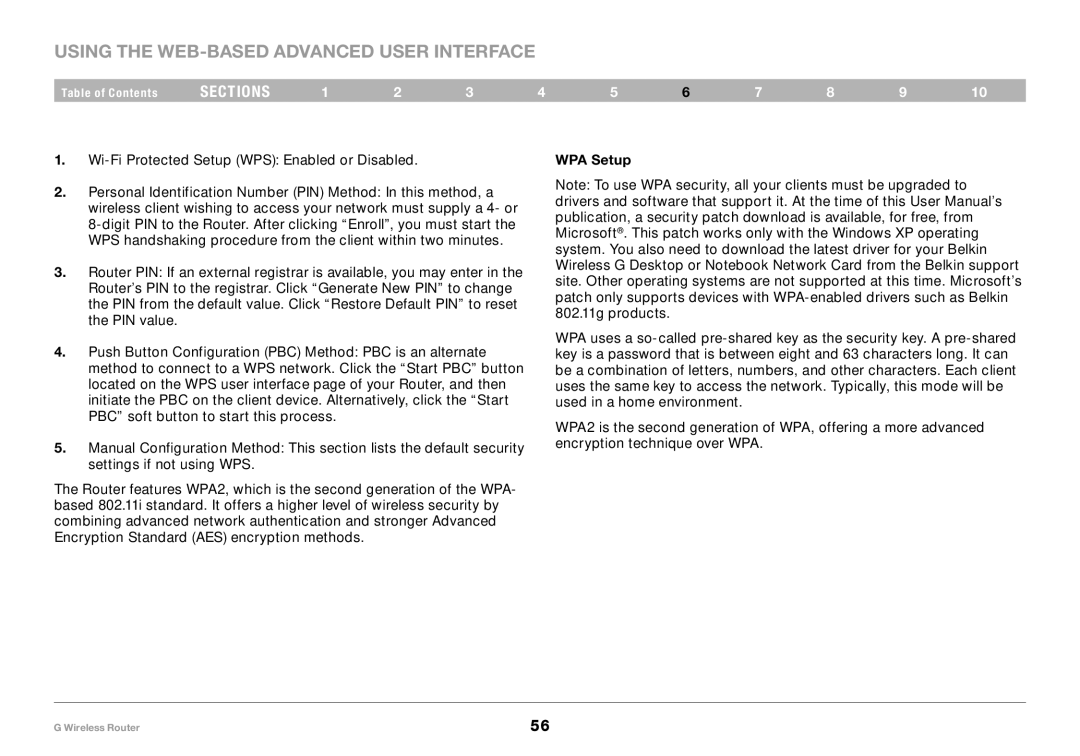 Belkin PM01110 user manual WPA Setup 