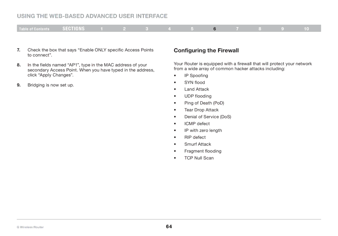 Belkin PM01110 user manual Configuring the Firewall 