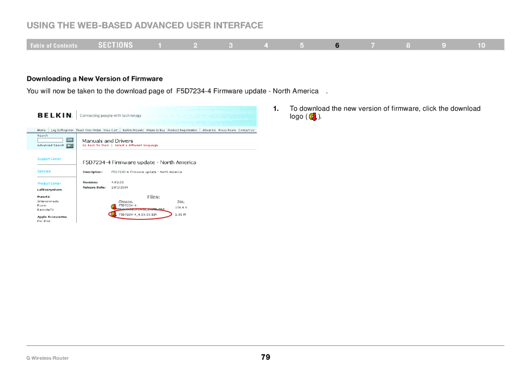 Belkin PM01110 user manual Downloading a New Version of Firmware 